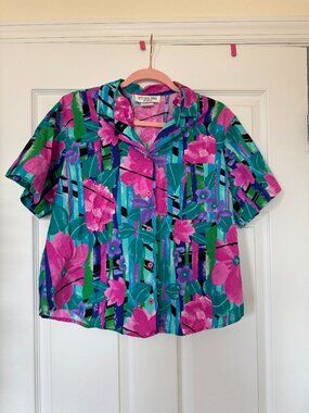 Vintage 90s Hawaiian-Style Button Up Blouse Size M